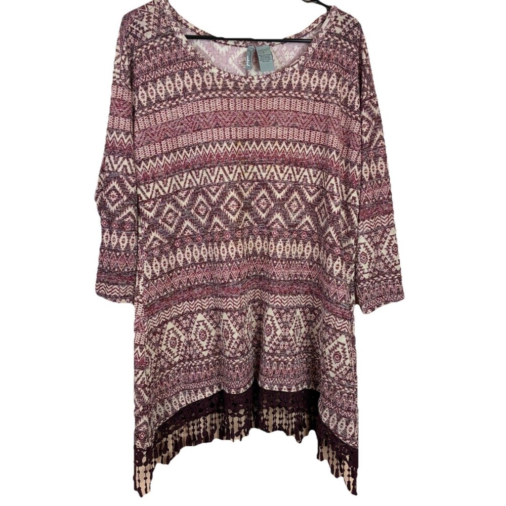 New Direction Women's Tunic Sweater Top Tassels At Hem Size Large
